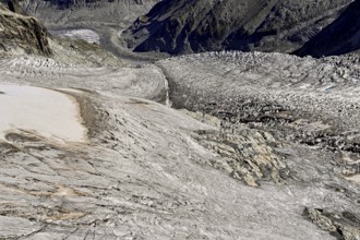 View from the Télécabine Panorama Railway of the glacial crevices of the Glacier du Géant,