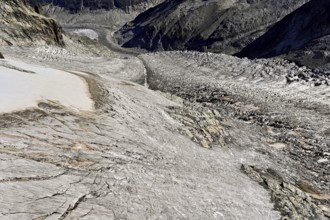 View from the Télécabine Panorama Railway of the glacial crevices of the Glacier du Géant,