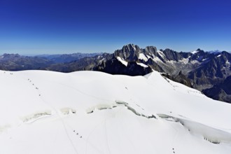 View of the Aiguille Vert mountains, Les Droites, Les Courtes, Aiguille du Midi mountain station,