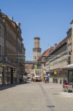 Pedestrian zone with town hall tower, city center, Fürth, Middle Franconia, Franconia, Bavaria,