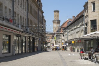 Pedestrian zone with town hall tower, city center, Fürth, Middle Franconia, Franconia, Bavaria,