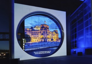 Open-air cinema on German history at Marie-Elisabeth-Lüders-Haus with the river Spree in the