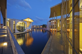 Marie-Elisabeth-Lüders-Haus and Paul-Löbe-Haus with the river Spree in the evening, government