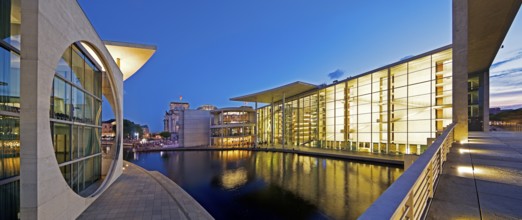 Marie-Elisabeth-Lüders-Haus and Paul-Löbe-Haus with the river Spree in the evening, government