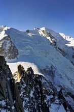Mont Blanc du Tacul covered with snow from the left, Mont Maudit, Mont-Blanc, Aiguille du Midi