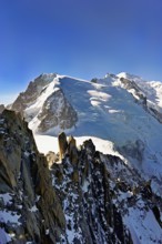 Mont Blanc du Tacul covered with snow from the left, Mont Maudit, Mont-Blanc, Aiguille du Midi