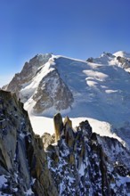 Mont Blanc du Tacul covered with snow from the left, Mont Maudit, Mont-Blanc, Aiguille du Midi
