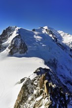 Mont Blanc du Tacul covered with snow from the left, Mont Maudit, Mont-Blanc, Aiguille du Midi