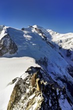 Mont Blanc du Tacul covered with snow from the left, Mont Maudit, Mont-Blanc, Dôme du Goûter,