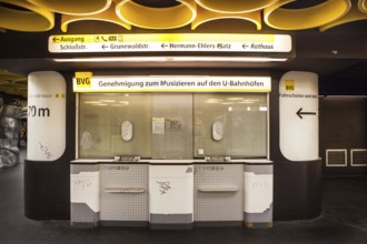 DEU Germany Germany Berlin Closed BVG sales counters at Rathaus Steglitz station, where musicians