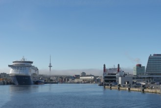 Harbor, Baltic Sea, city view Kiel, Kiel Fjord, color line, ferry to Oslo, shipping, cruise ship,