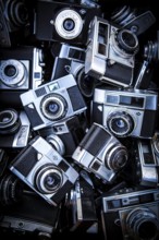 DEU Germany Germany Berlin Analog viewfinder cameras are on display by a salesman at the flea
