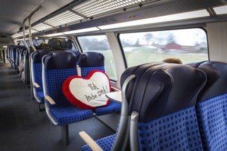 DEU Germany Germany Flensburg A pillow with the words “I love you” is on the seat of a regional