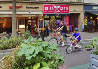 Shops with Fahrradstraße, Bergmannstraße in Kreuzberg, Berlin, Germany