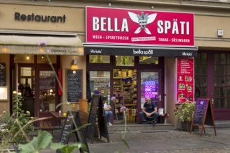 Shops with Fahrradstraße, Bergmannstraße in Kreuzberg, Berlin, Germany