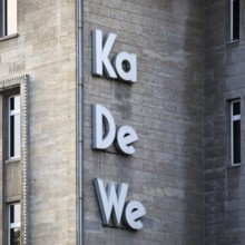 KaDeWe logo on the façade of the Kaufhaus des Westens, Tauentzienstraße, Charlottenburg, Berlin,
