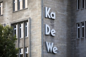 KaDeWe logo on the façade of the Kaufhaus des Westens, Tauentzienstraße, Charlottenburg, Berlin,