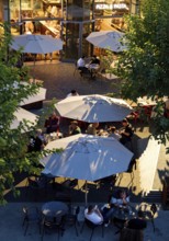 Outdoor dining seen from an elevated position in the evening, Charlottenburg, Berlin, Germany