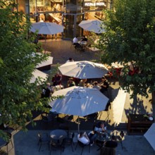 Outdoor dining seen from an elevated position in the evening, Charlottenburg, Berlin, Germany