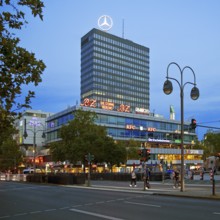 Europa-Center with Mercedes Star in the evening, Budapester Straße, Charlottenburg, Berlin, Germany
