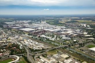 Volkswagen plant Wolfsburg with Autostadt and The Ritz Carlton Hotel, Lower Saxony, Germany,