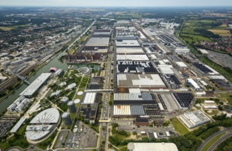 Volkswagen plant Wolfsburg with Autostadt and The Ritz Carlton Hotel, Lower Saxony, Germany,