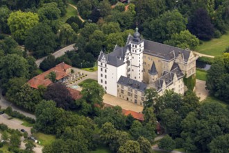 Stadtmuseum Schloss Wolfsburg, Volkswagenwerk Wolfsburg, Lower Saxony, Germany, Europe, aerial