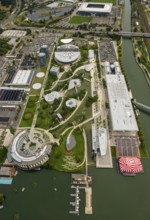 Volkswagen plant Wolfsburg with Autostadt and The Ritz Carlton Hotel, Lower Saxony, Germany,