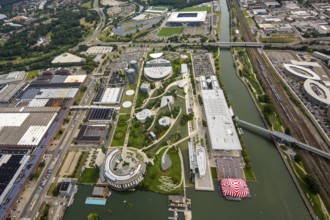 Volkswagen plant Wolfsburg with Autostadt and The Ritz Carlton Hotel, Lower Saxony, Germany,