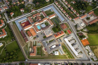 JVA Straubing Justzvollzug Bayern, prison Straubing with inner courtyard and swimming pool,