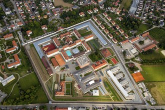 JVA Straubing Justzvollzug Bayern, prison Straubing with inner courtyard and swimming pool,
