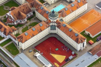 JVA Straubing Justzvollzug Bayern, prison Straubing with inner courtyard and swimming pool,