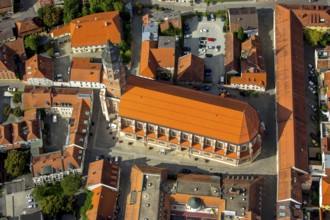 Basilica St. Jakob, gothic hall church, Straubing, East Bavaria, Bavaria, Germany, Europe, aerial