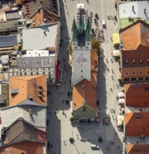 City tower at Theresienplatz, Straubing, East Bavaria, Bavaria, Germany, Europe, aerial view,