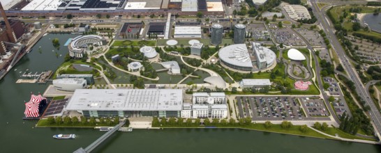 Volkswagen plant Wolfsburg with Autostadt and The Ritz Carlton Hotel, Lower Saxony, Germany,
