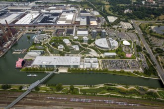 Volkswagen plant Wolfsburg with Autostadt and The Ritz Carlton Hotel, Lower Saxony, Germany,
