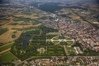 Schwetzingen Castle with castle garden, Schwetzingen, Baden-Württemberg, Germany, Europe, aerial