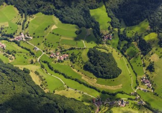 Black Forest landscape with forests and fields, Black Forest valley, Freiamt, Baden-Württemberg,