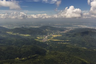 Black Forest valleys with clouds, Weisenbach, Baden-Württemberg, Germany, Europe, aerial view,