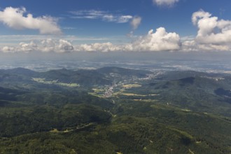 Black Forest valleys with clouds, Weisenbach, Baden-Württemberg, Germany, Europe, aerial view,