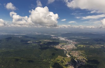 Black Forest valleys with clouds, Weisenbach, Baden-Württemberg, Germany, Europe, aerial view,