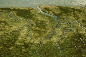 Ostheller, salt marshes with Prilen, Wadden Sea, aerial view, Norderney, North Sea, North Sea