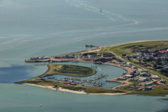 Norderney harbour, ferry pier, Wadden Sea, aerial view, Norderney, North Sea, North Sea island,