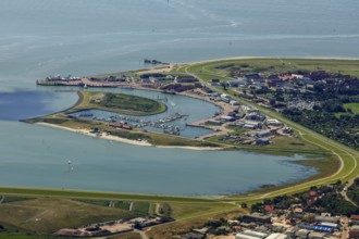 Norderney harbour, ferry pier, Wadden Sea, aerial view, Norderney, North Sea, North Sea island,