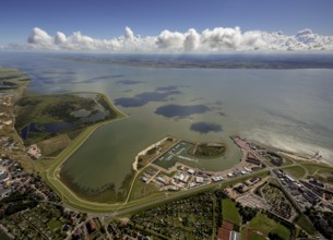 Norderney harbour, ferry pier, Wadden Sea, aerial view, Norderney, North Sea, North Sea island,