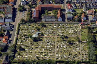 Norderney cemetery, aerial view, Norderney, North Sea, North Sea island, East Frisian Islands,