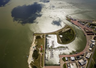 Norderney harbour, ferry pier, Wadden Sea, aerial view, Norderney, North Sea, North Sea island,