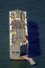 Cargo ship, anchoring car transporter Ocean Highway Panama, aerial view, cargo ships anchored off