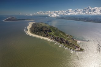 Groynes against land loss, Wadden Sea, aerial photo, Baltrum, North Sea, North Sea island, East