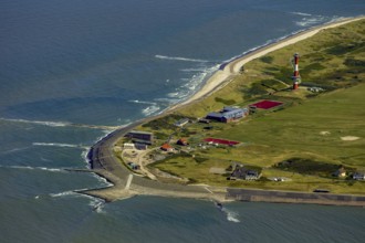 New lighthouse in the west of the island, aerial view, Wangerooge, North Sea, North Sea island,